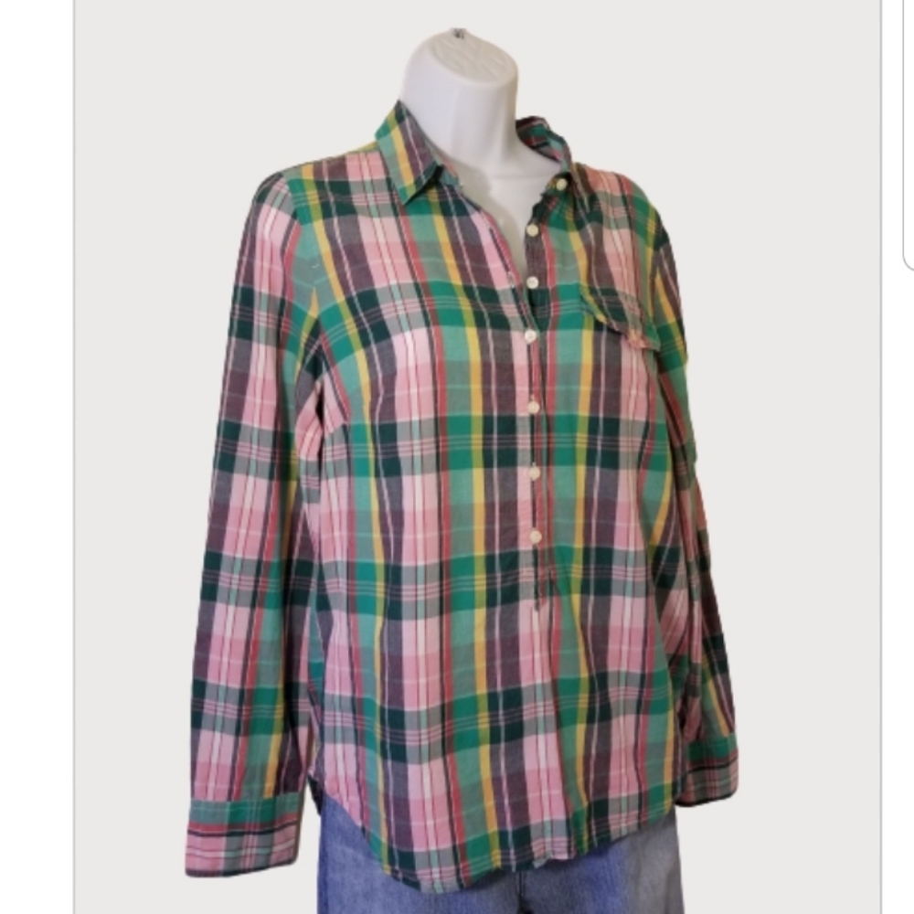 J. Crew Factory plaid popover perfect shirt, sz S